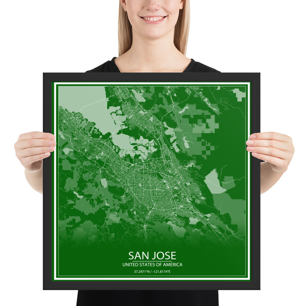 San Jose Green and White Framed Map