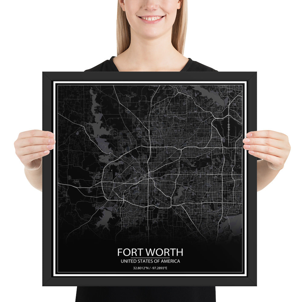 Fort Worth Black Framed Map