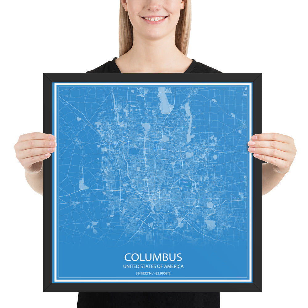 Columbus Blue and White Framed Map