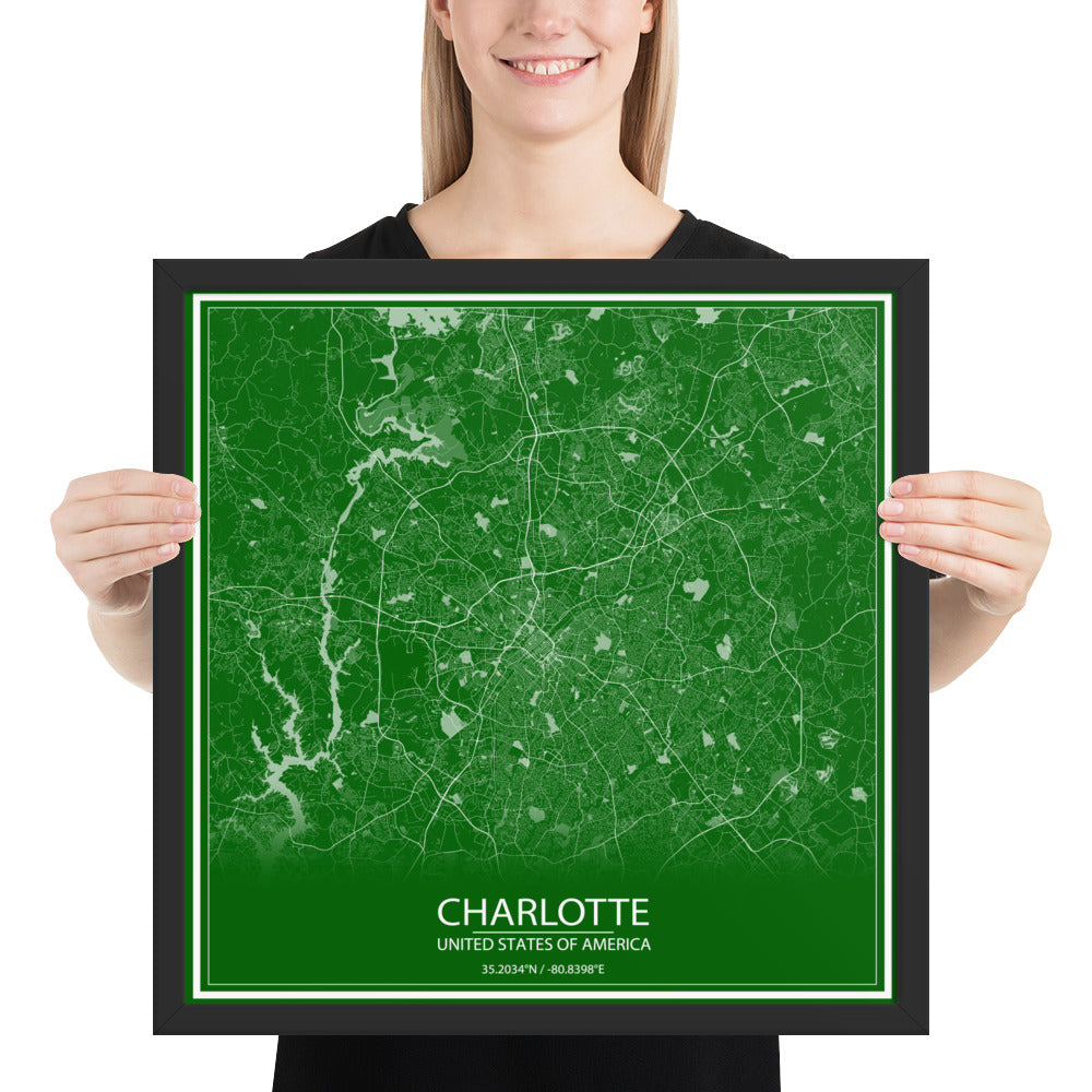 Charlotte Green and White Framed Map