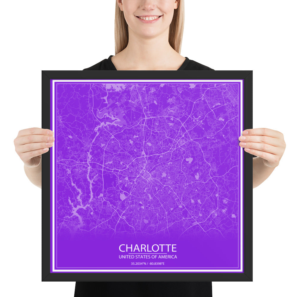 Charlotte Purple and White Framed Map