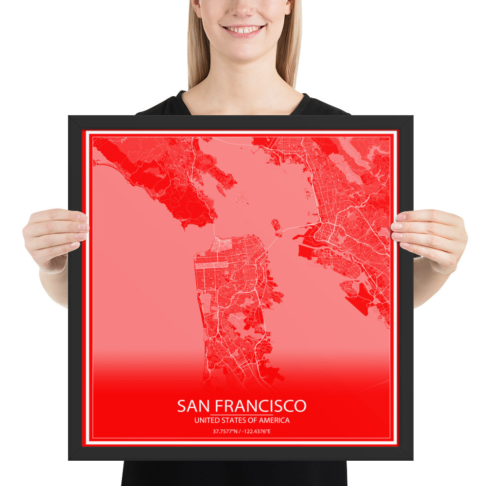 San Francisco Red and White Framed Map