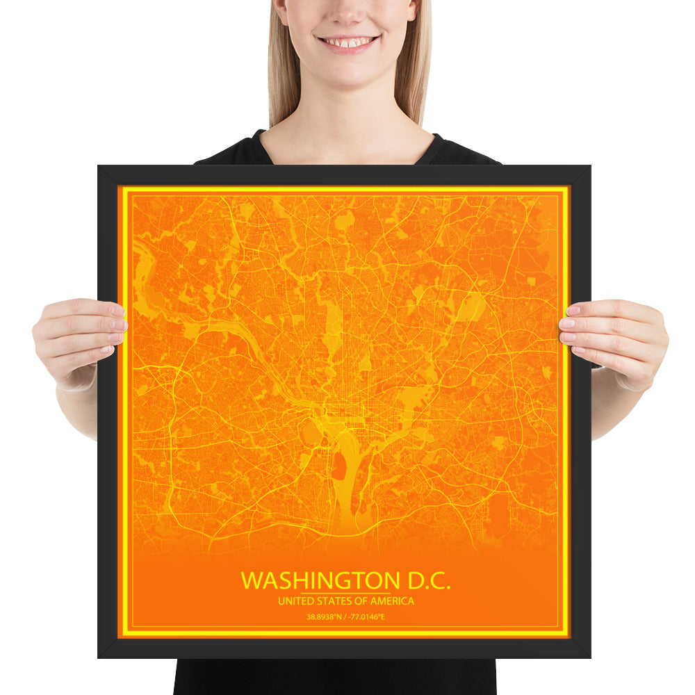 Washington, D.C. Orange and Yellow Framed Map
