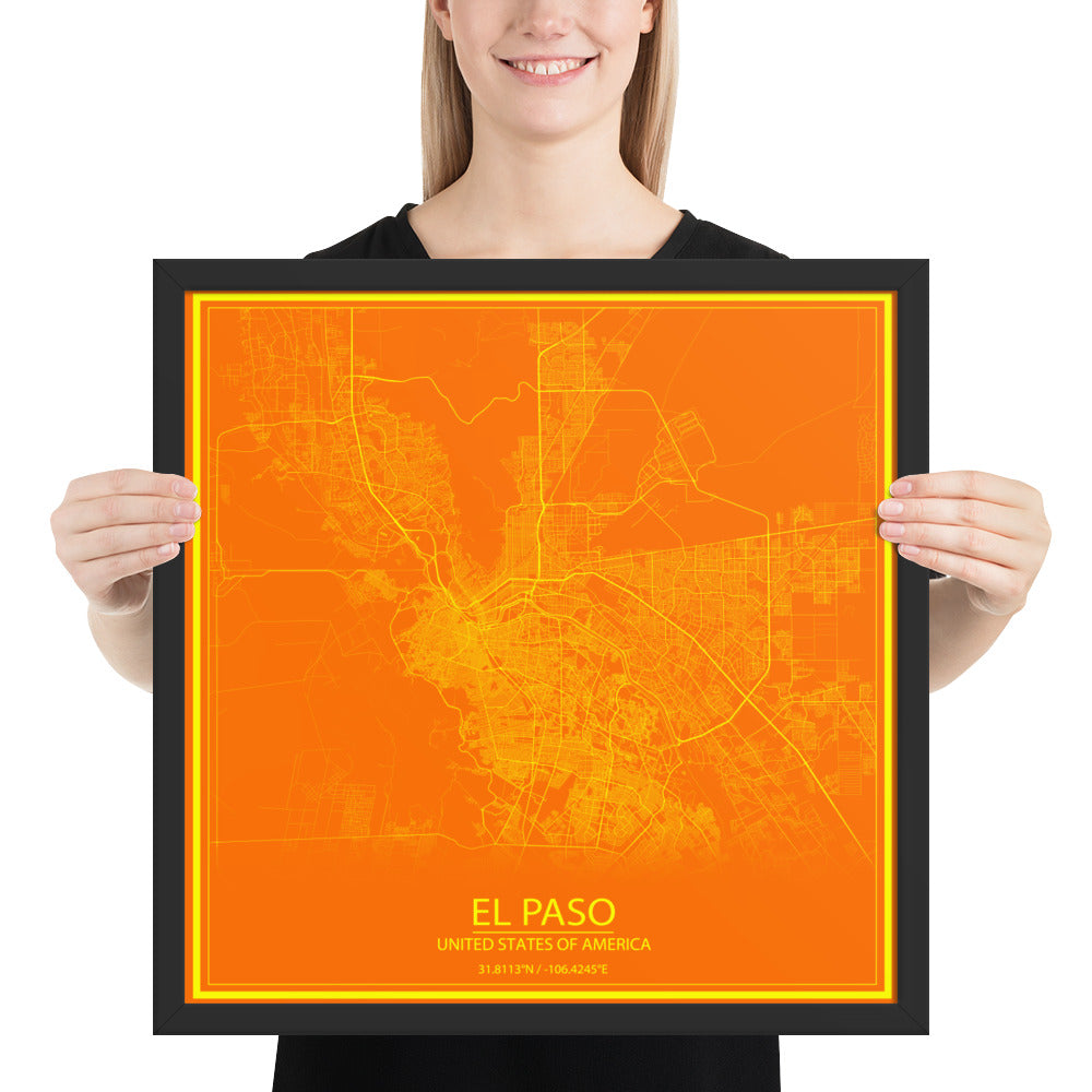 El Paso Orange and Yellow Framed Map