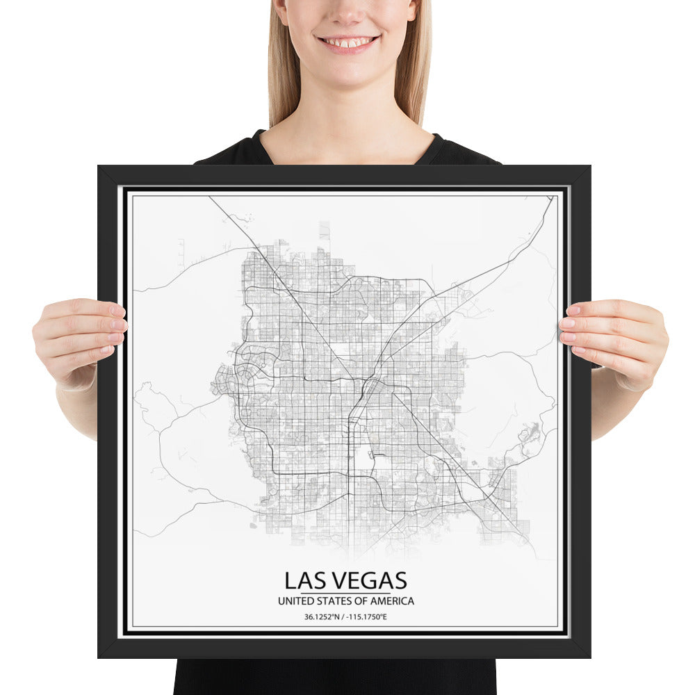 Las Vegas White Framed Map