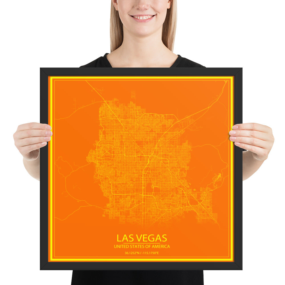 Las Vegas Orange and Yellow Framed Map