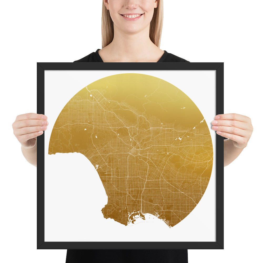 Los Angeles Gold on White Framed Map