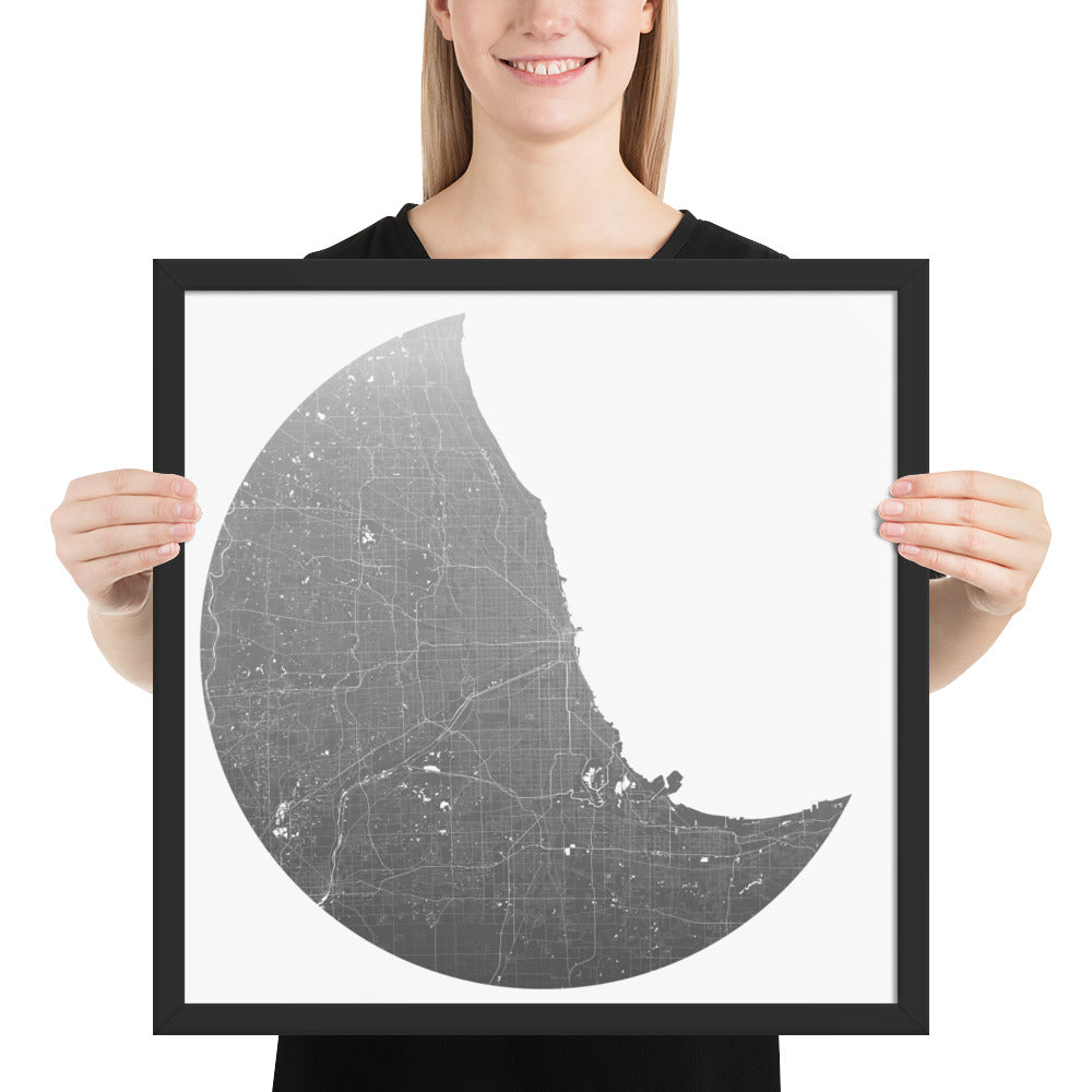 Chicago Silver on White Framed Map