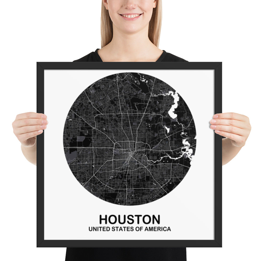 Houston Circular Black Framed Map