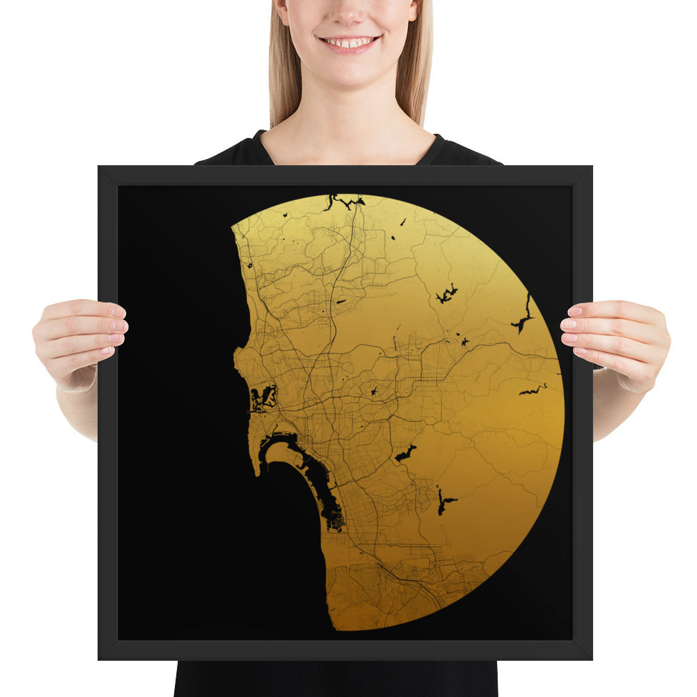 San Diego Gold on Black Framed Map