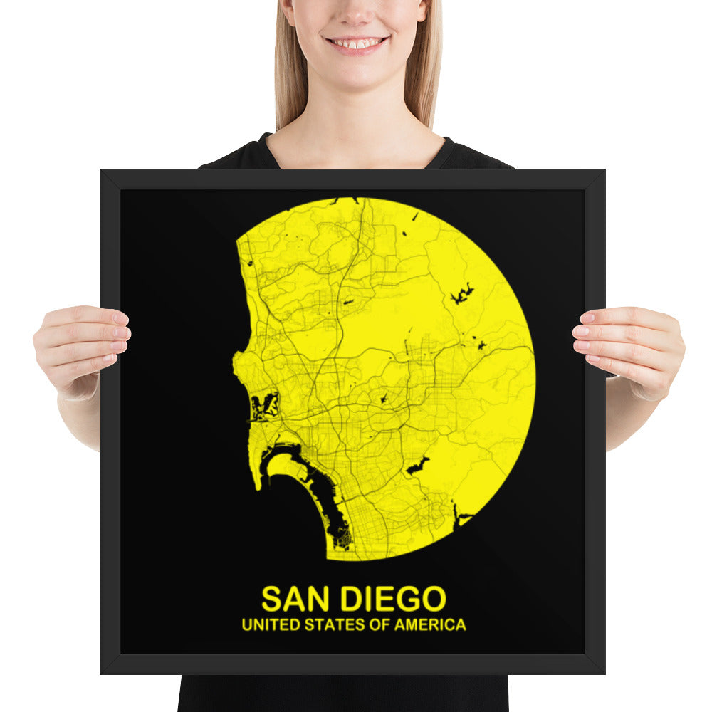 San Diego Circular Yellow Framed Map