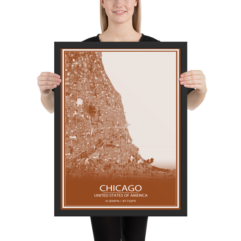Chicago Brown and White Framed Map