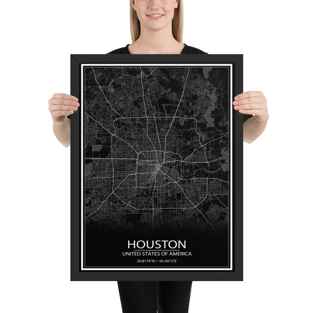 Houston Black Framed Map