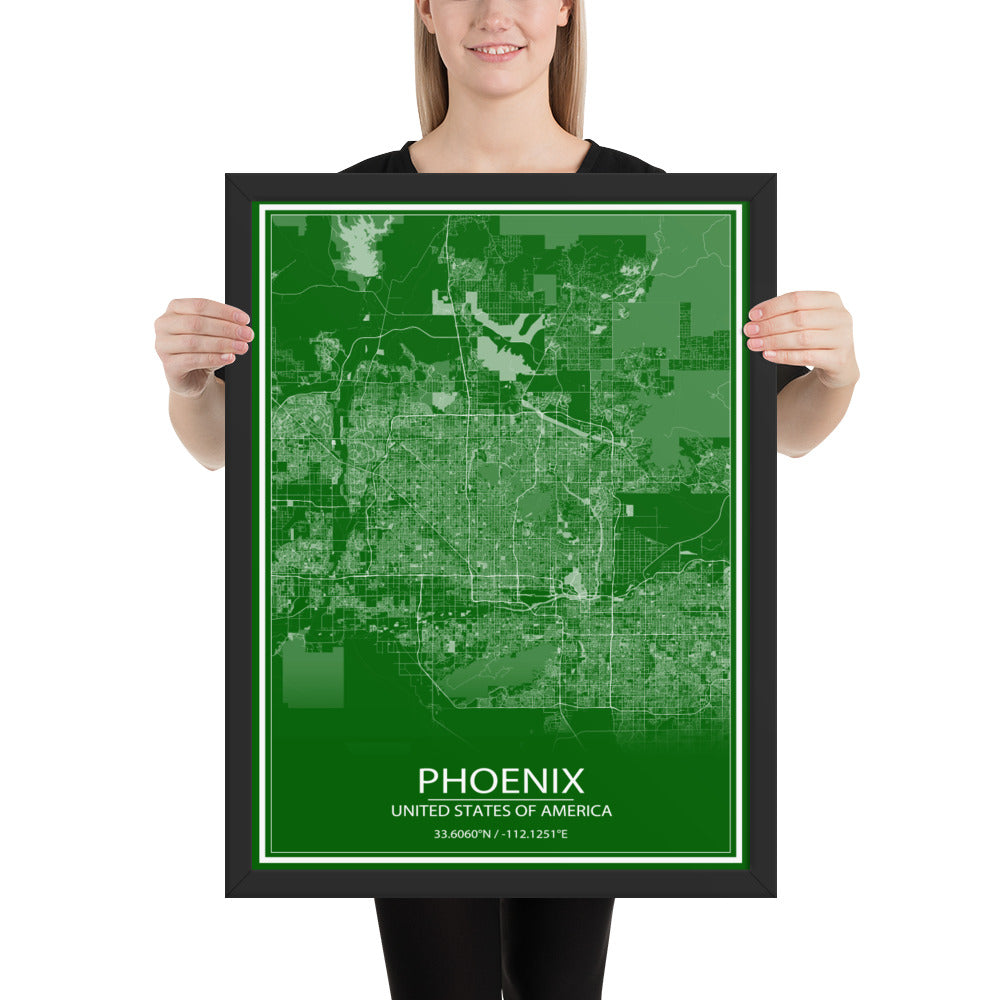 Phoenix Green and White Framed Map