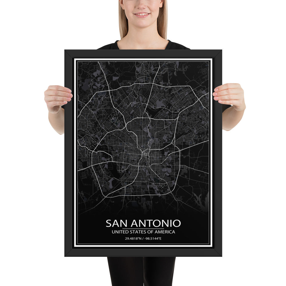 San Antonio Black Framed Map