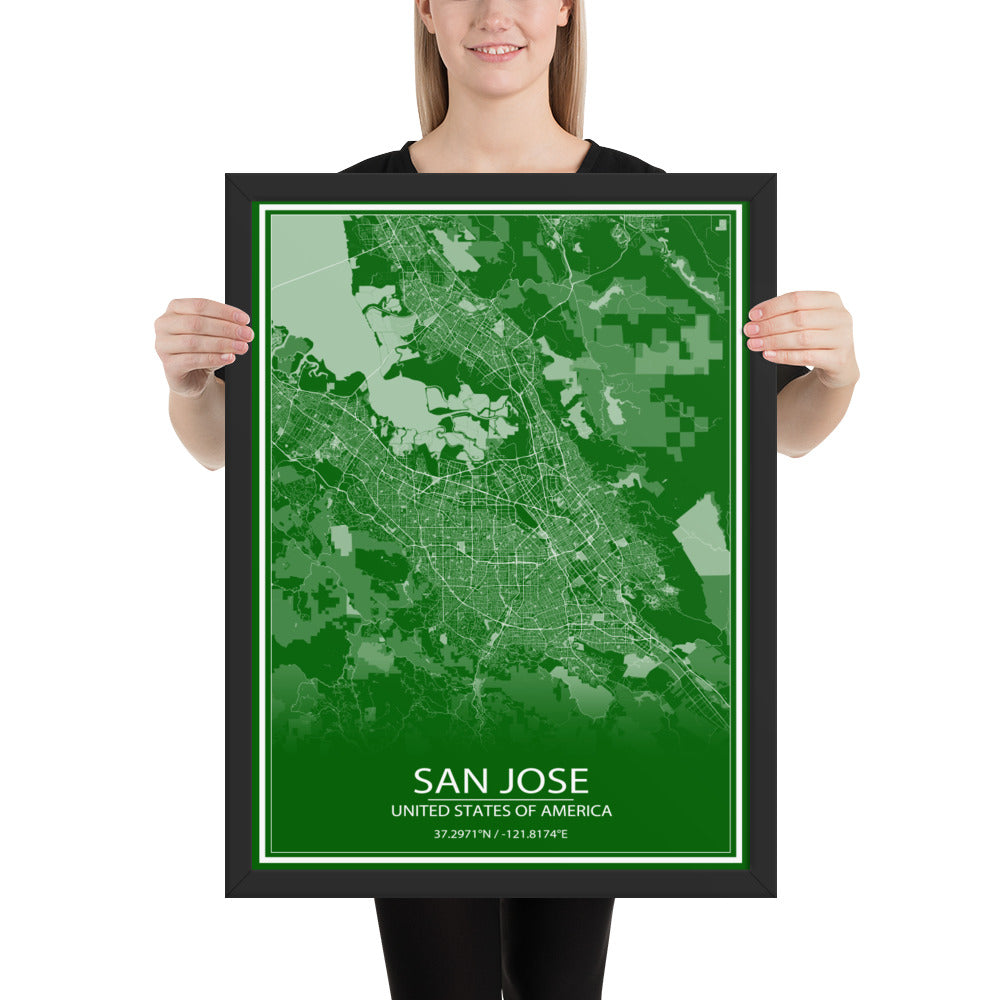 San Jose Green and White Framed Map