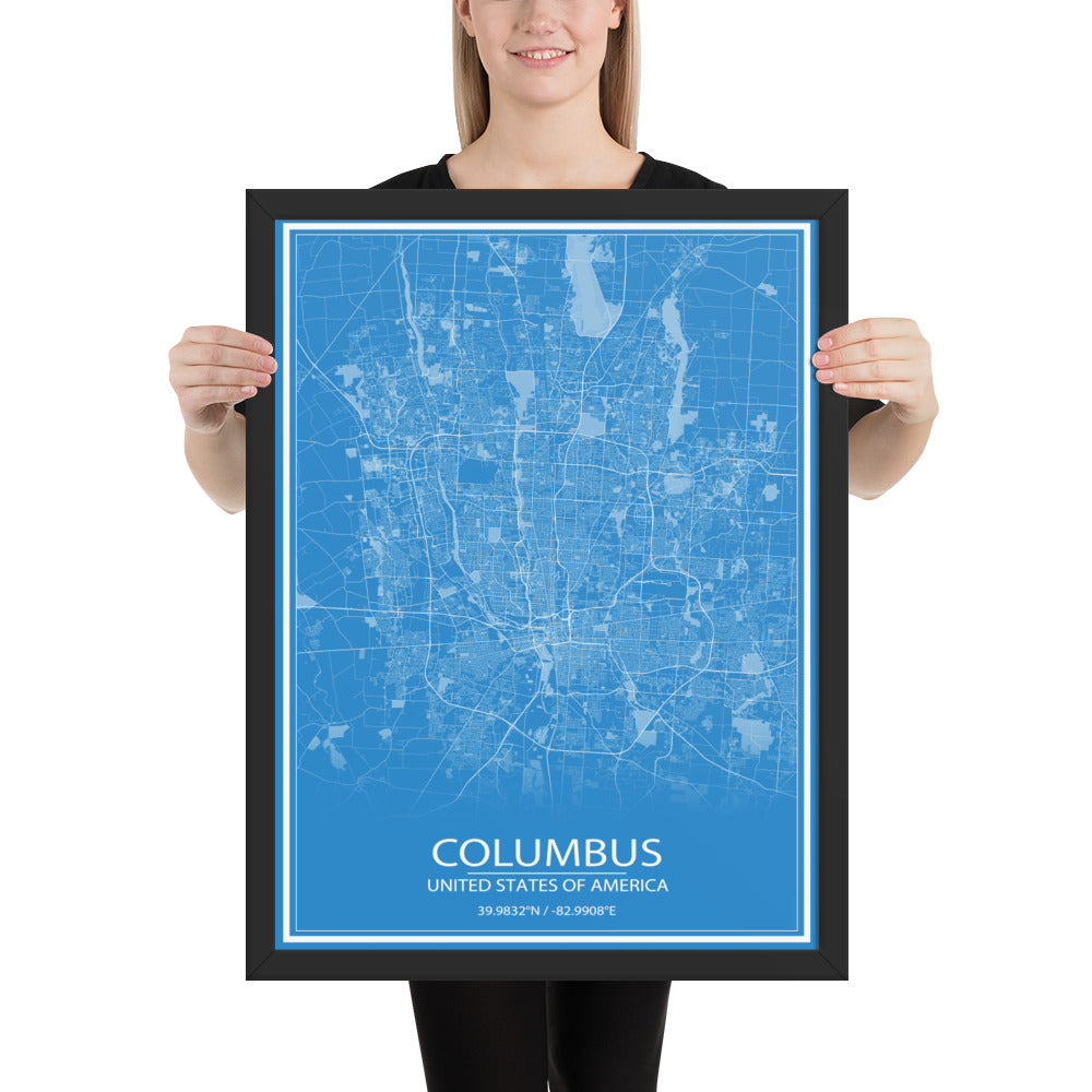 Columbus Blue and White Framed Map