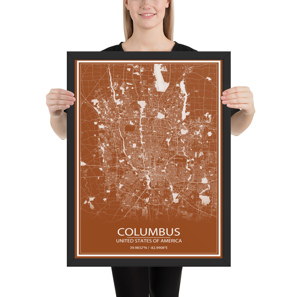 Columbus Brown and White Framed Map