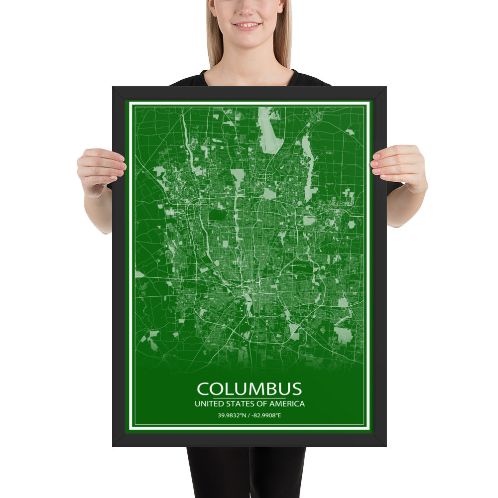 Columbus Green and White Framed Map