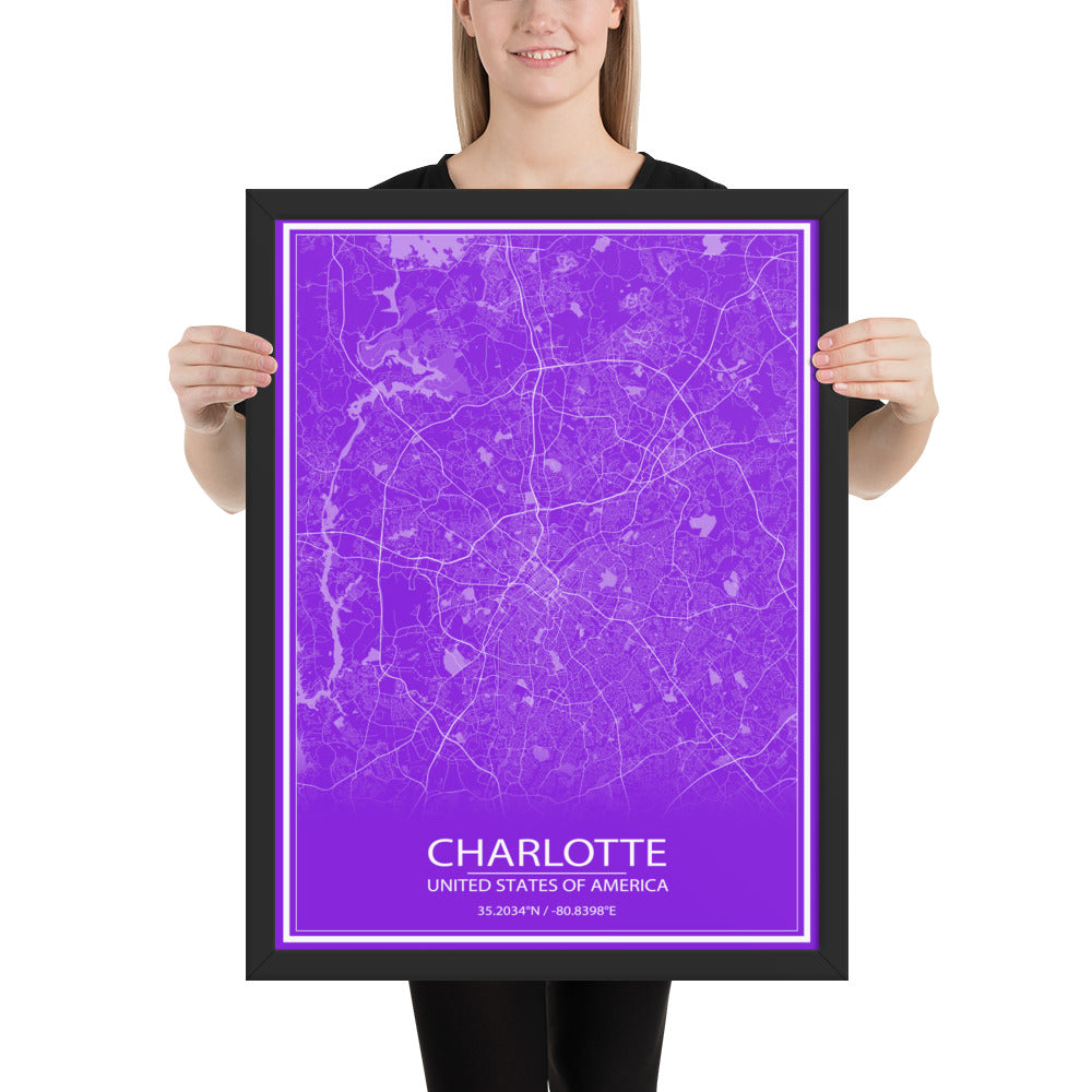 Charlotte Purple and White Framed Map