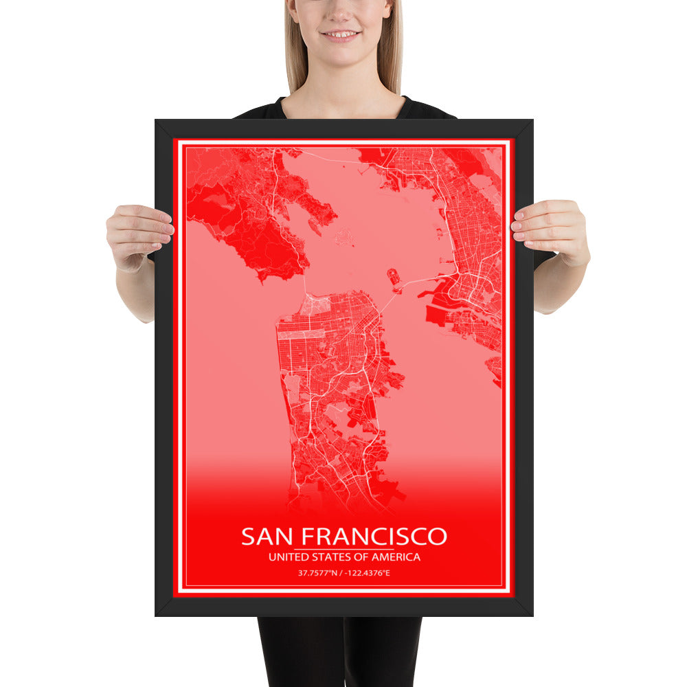 San Francisco Red and White Framed Map