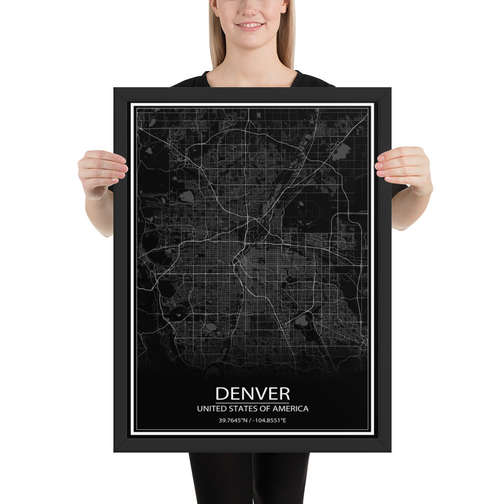 Denver Black Framed Map