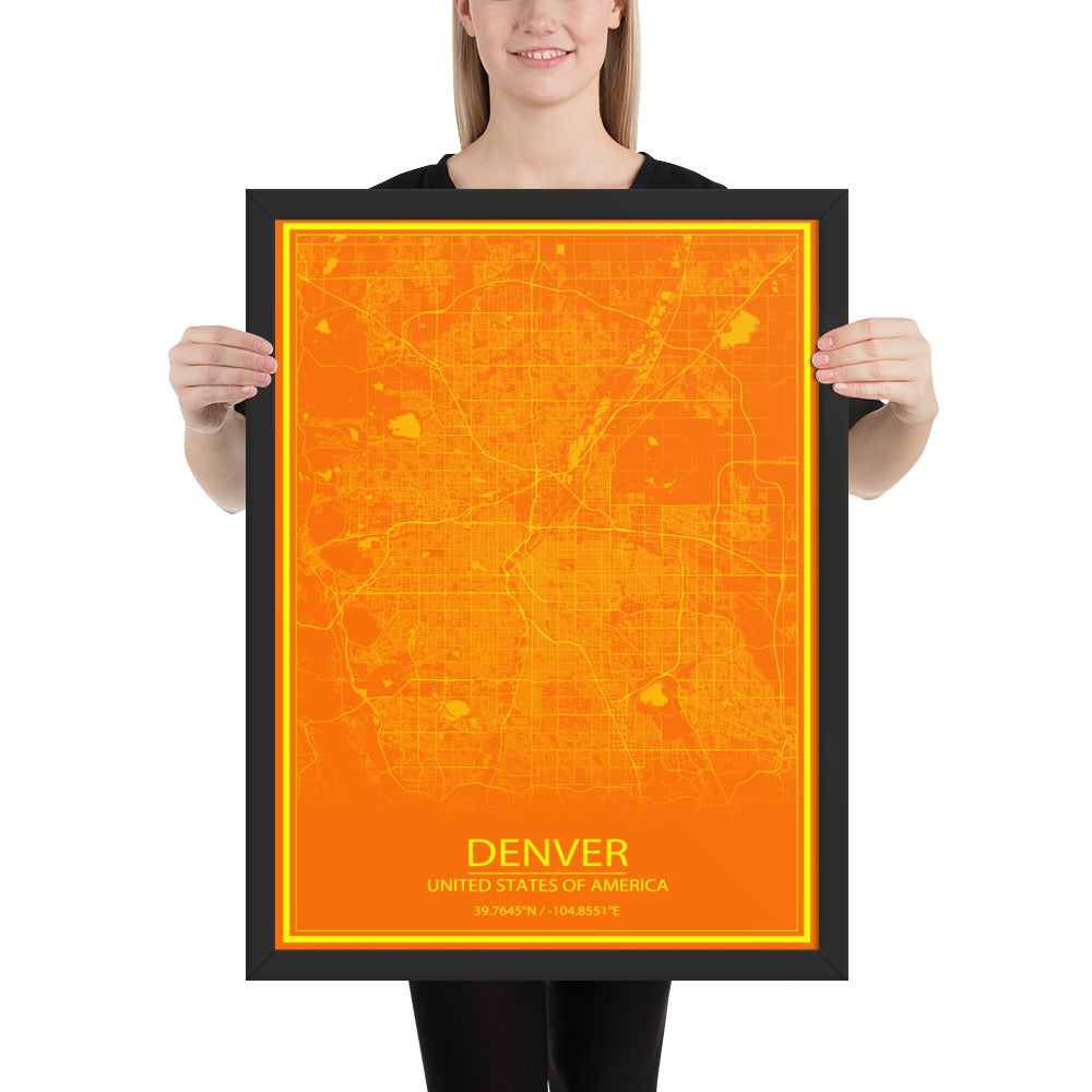 Denver Orange and Yellow Framed Map