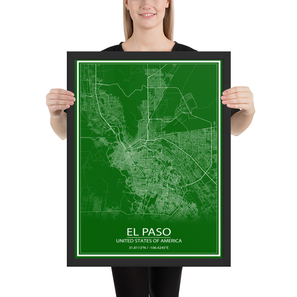 El Paso Green and White Framed Map