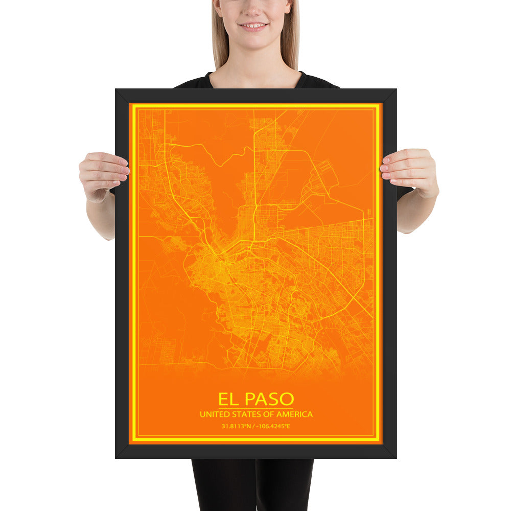 El Paso Orange and Yellow Framed Map