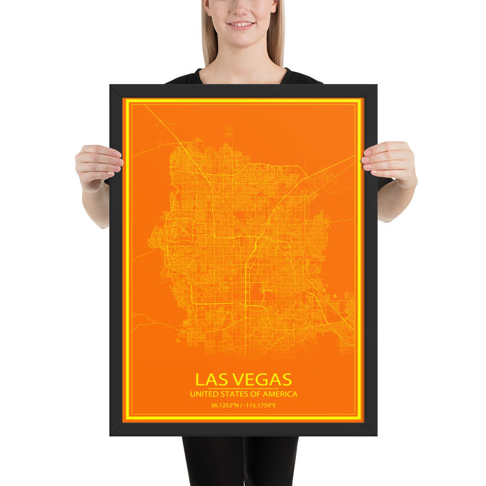 Las Vegas Orange and Yellow Framed Map
