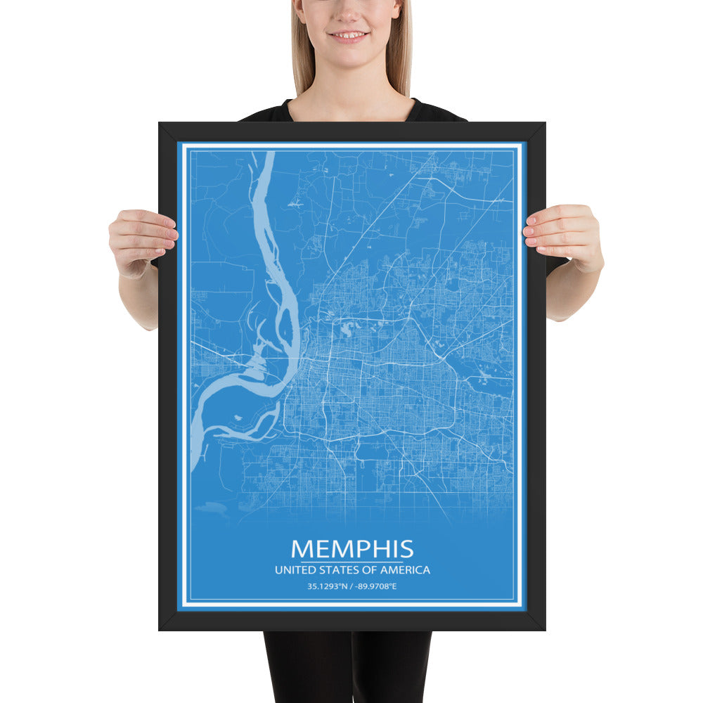 Memphis Blue and White Framed Map