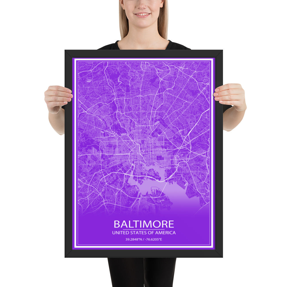 Baltimore Purple and White Framed Map