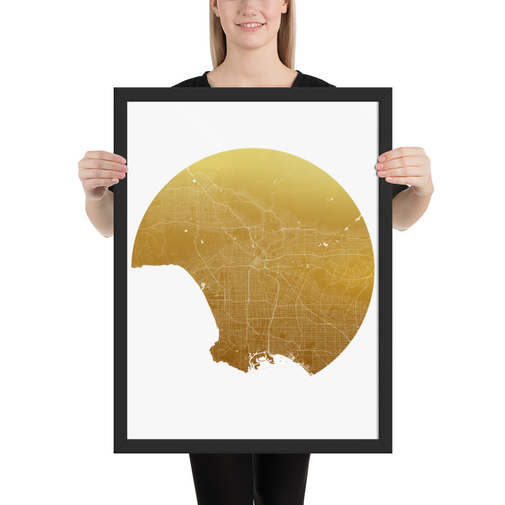 Los Angeles Gold on White Framed Map