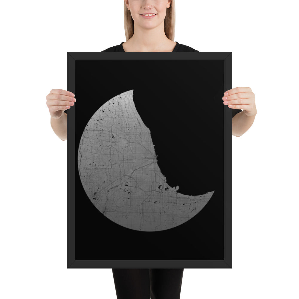Chicago Silver on Black Framed Map