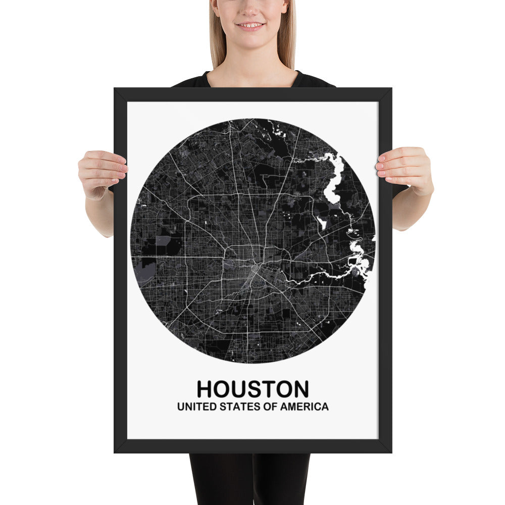 Houston Circular Black Framed Map