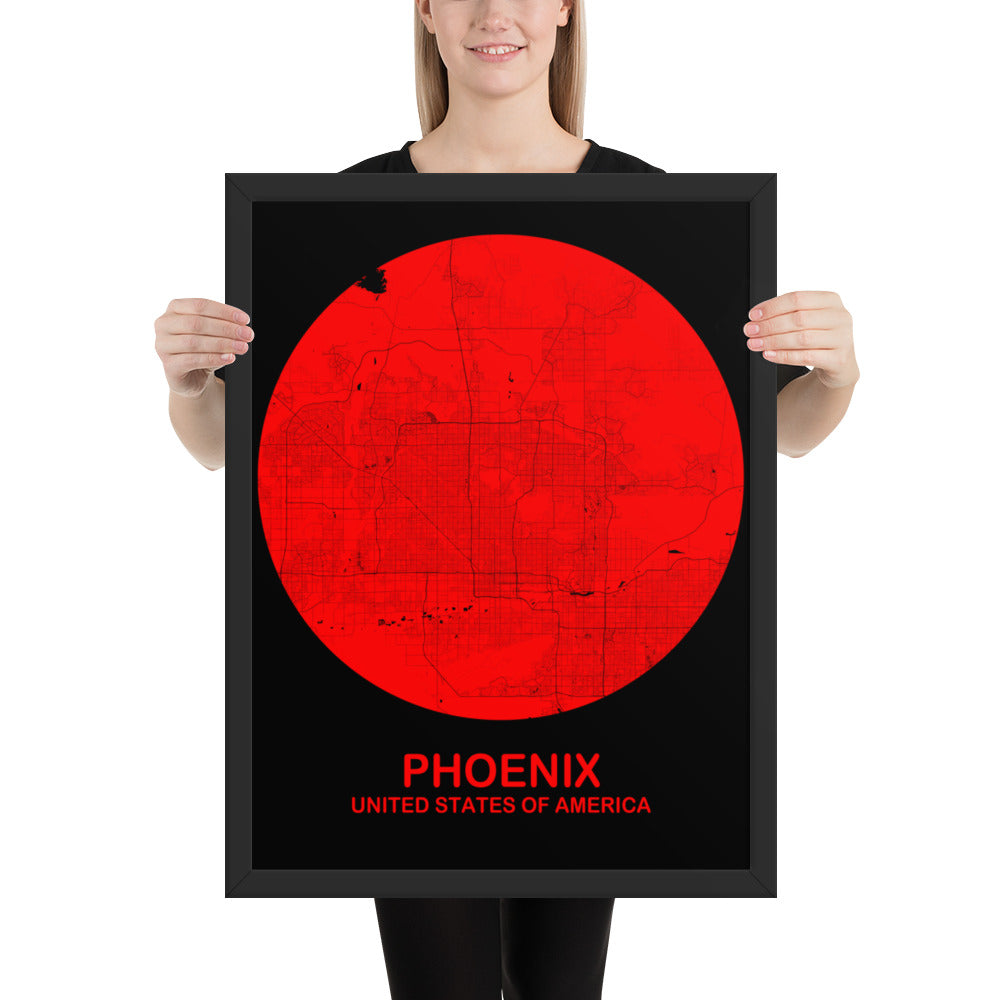 Phoenix Circular Red Framed Map