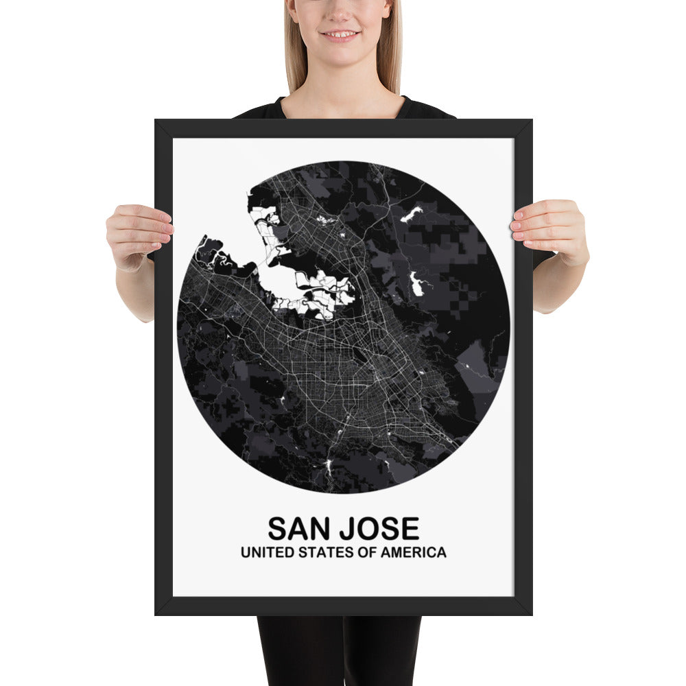 San Jose Circular Black Framed Map