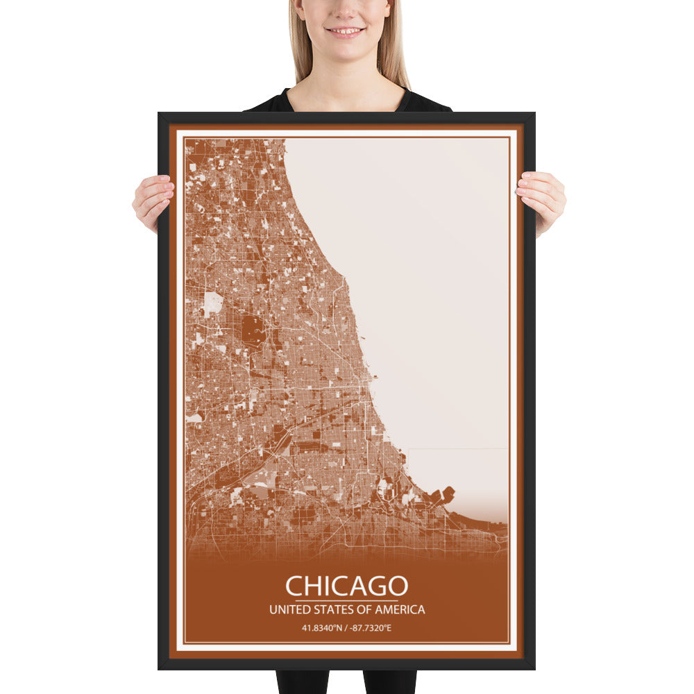 Chicago Brown and White Framed Map