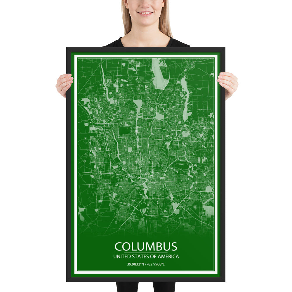 Columbus Green and White Framed Map