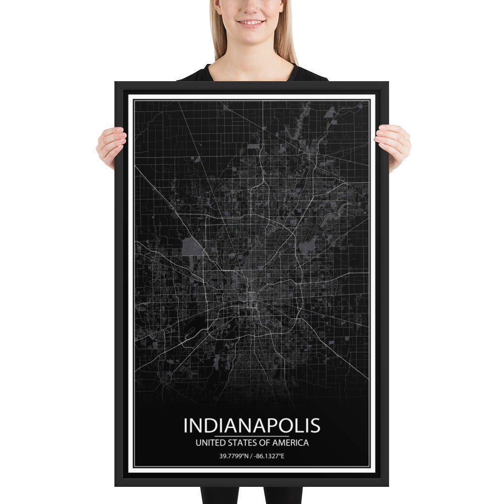 Indianapolis Black Framed Map