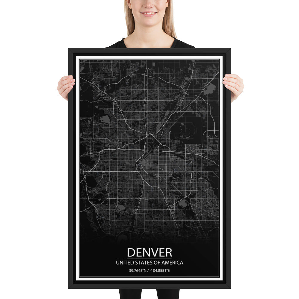 Denver Black Framed Map