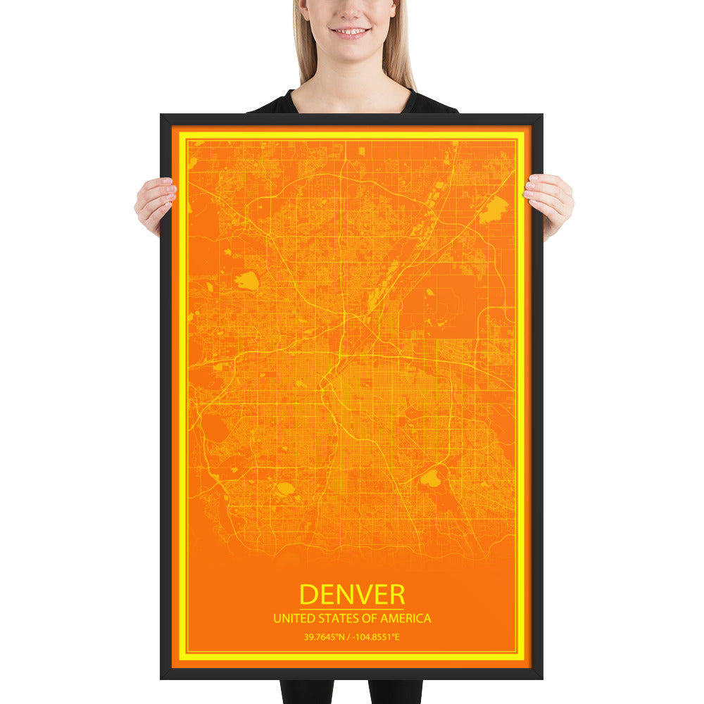 Denver Orange and Yellow Framed Map