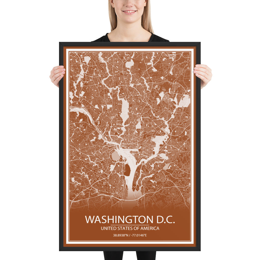 Washington, D.C. Brown and White Framed Map