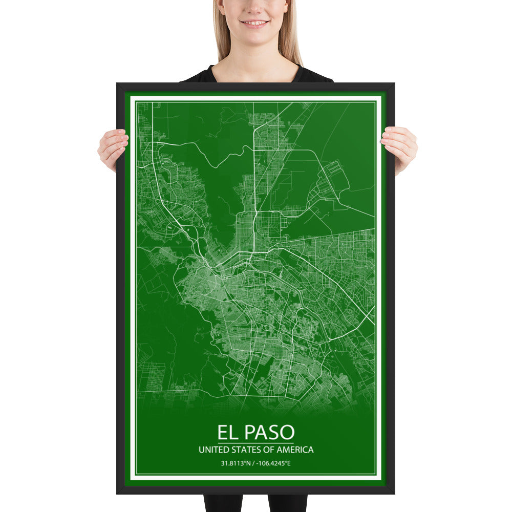 El Paso Green and White Framed Map