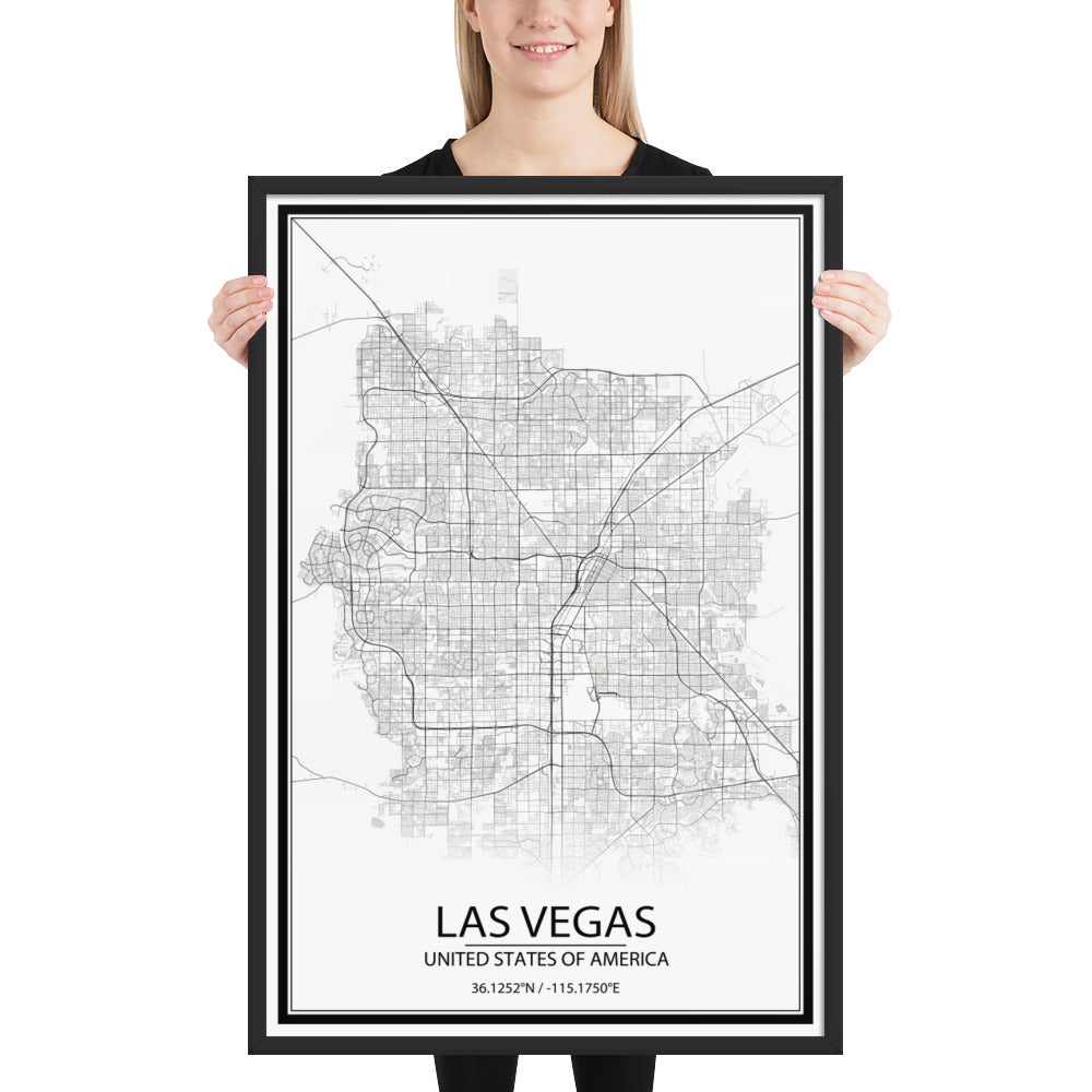 Las Vegas White Framed Map