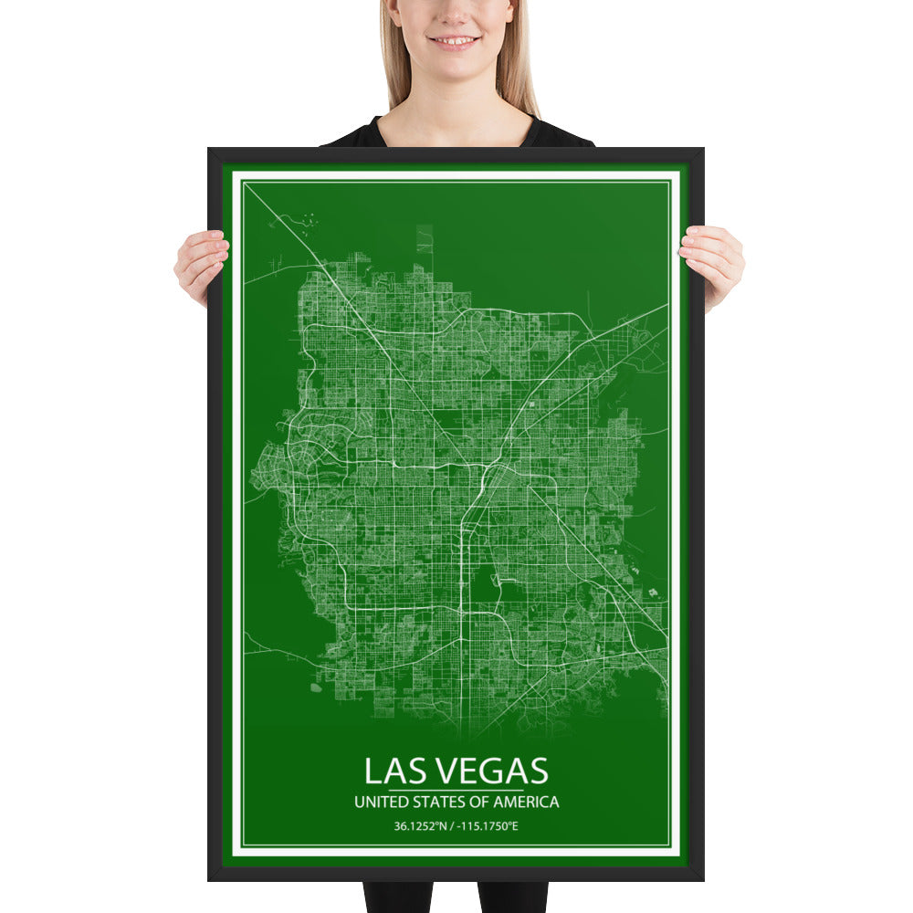 Las Vegas Green and White Framed Map