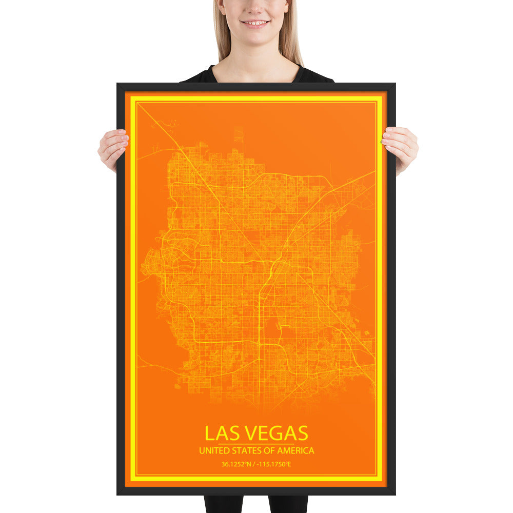 Las Vegas Orange and Yellow Framed Map