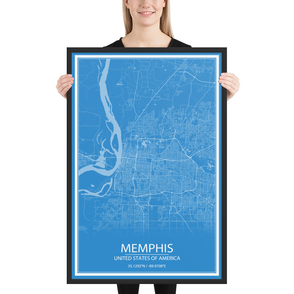 Memphis Blue and White Framed Map
