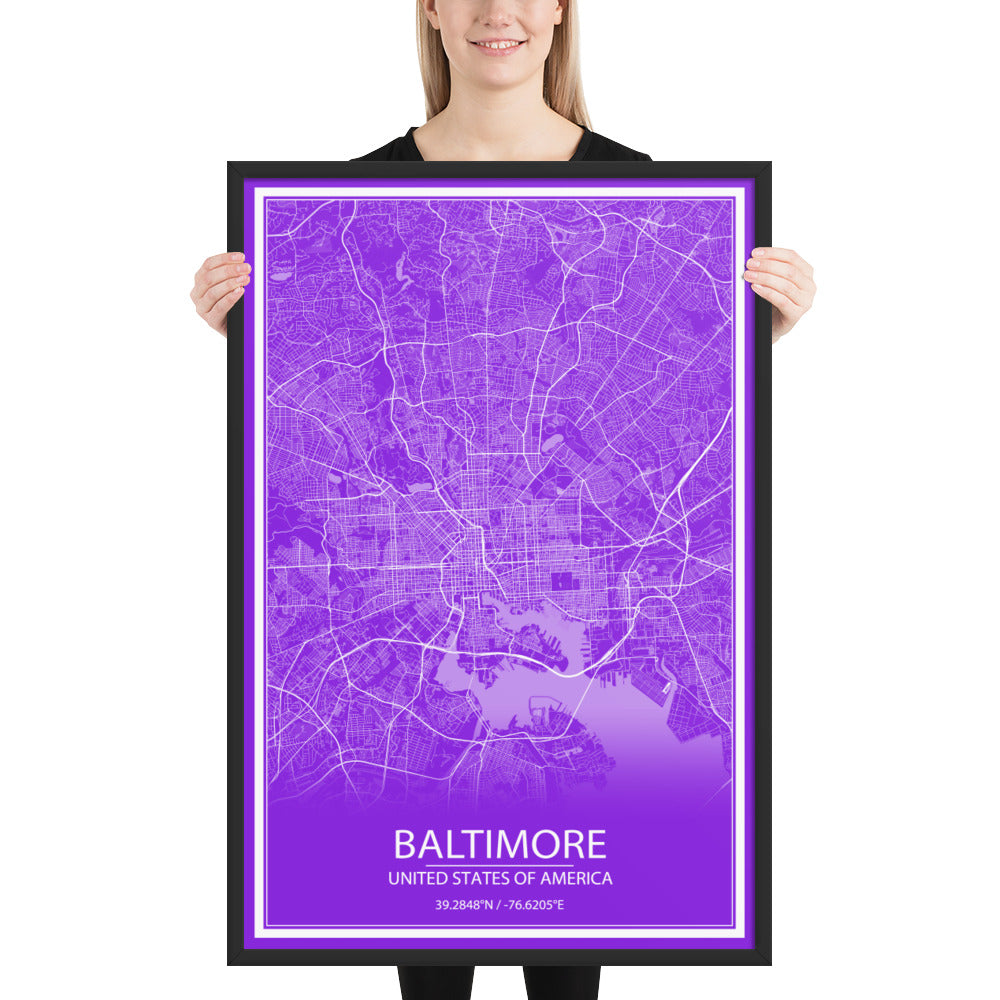 Baltimore Purple and White Framed Map