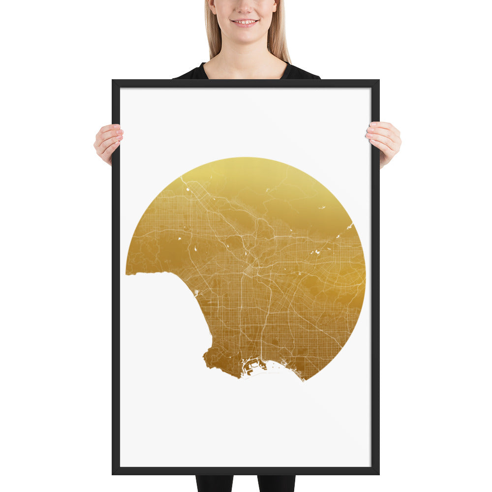 Los Angeles Gold on White Framed Map